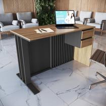 Mesa Escrivaninha Office Ripada com 2 Gavetas 120cm Mel E Grafite Mesa Escrivaninha Office Ripada com 2 Gavetas 120cm Mel E Grafite