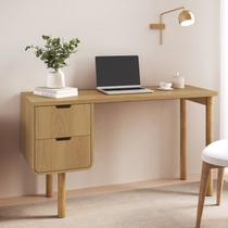 Mesa Escrivaninha Orgânica Curva 2 Gavetas 136cm Pés Madeira Maciça 100% BP Aura Marrom/Hanover Mesa Escrivaninha Orgânica Curva 2 Gavetas 136cm Pés Madeira Maciça 100% BP Aura Marrom/Hanover