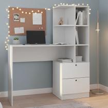 Mesa Escrivaninha para Computador 2 Gavetas 3 Prateleiras 90cm Home Office BRV Móveis BC7206 Cor Branco Mesa Escrivaninha para Computador 2 Gavetas 3 Prateleiras 90cm Home Office BRV Móveis BC7206 Cor Branco