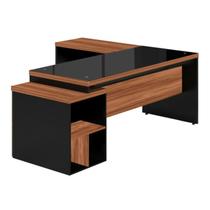 Mesa Escrivaninha para computador e notebook Escritório em "L" com VIDRO FUMÊ 1,92X1,60M WORKSTART NOGAL SEVILHA Mesa Escrivaninha para computador e notebook Escritório em "L" com VIDRO FUMÊ 1,92X1,60M WORKSTART NOGAL SEVILHA