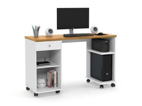 Mesa / Escrivaninha Para Computador MI Com Rodízios Cor Branco / Cinamomo