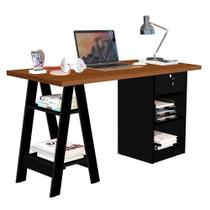 Mesa Escrivaninha Para Escritório 1 Gaveta Com Chave Boreal Canela/preto