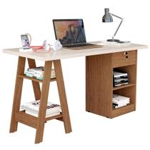 Mesa Escrivaninha Para Escritório 1 Gaveta Com Chave Boreal Off White/canela