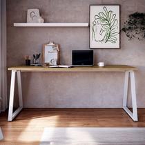 Mesa Escrivaninha para Escritório X com Pés Metal 160cm Industrial Executive Nogal E Branco