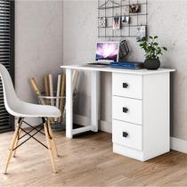 Mesa Escrivaninha para Home Office 110 x 77 Cm 3 Gavetas MDP Branco - ClickLar