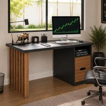 Mesa Escrivaninha para Home Office e Estudos Florence 2 Gavetas 142,2cm Nogal e Preto Marrom Artany Mesa Escrivaninha para Home Office e Estudos Florence 2 Gavetas 142,2cm Nogal e Preto Marrom Artany