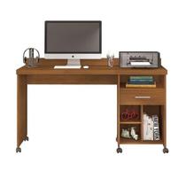 Mesa/Escrivaninha Para PC CLEAN Fabricada Em MDP Com Gaveta E Nichos Porta Objetos Com Rodízios Cor Freijo