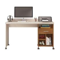 Mesa/Escrivaninha Para PC CLEAN Fabricada Em MDP Com Gaveta E Nichos Porta Objetos Com Rodízios Cor Off White/Frejo - Germai