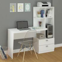 Mesa Escrivaninha Penteadeira Branca Para Quarto Computador Com Estante Para Livros Gavetas E Nichos