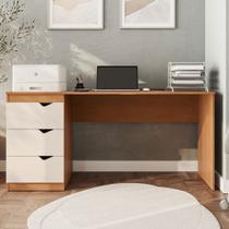 Mesa Escrivaninha Porto 3 Gavetas Freijó/Creme - Politorno