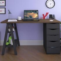 Mesa Escrivaninha Spirit Ii 5 Gavetas Nogal/Preto - Artany Mesa Escrivaninha Spirit Ii 5 Gavetas Nogal/Preto - Artany