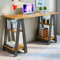 Mesa Escrivaninha Vigor 4 Prateleiras Cinamomo/Grafite - Jcm Móveis Mesa Escrivaninha Vigor 4 Prateleiras Cinamomo/Grafite - Jcm Móveis