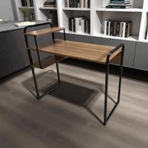 Mesa Estante Home Office 2 Prateleiras 95cm Nogal/Preto Mesa Estante Home Office 2 Prateleiras 95cm Nogal/Preto