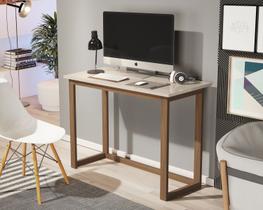 mesa estudo compacta para quarto off white com pés em madeira natural.