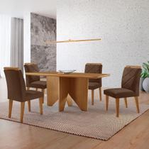 Mesa Evora 120 Mdf Canto Copo E Com 4 Cadeiras Melissa Veludo Marrom-naturalle-naturalle Mesa Evora 120 Mdf Canto Copo E Com 4 Cadeiras Melissa Veludo Marrom-naturalle-naturalle