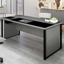 Mesa Executiva para Escritório Diretor com Caixa de Tomadas Porta Objetos 200cm Corporate Cinza Sagrado E Preto Mesa Executiva para Escritório Diretor com Caixa de Tomadas Porta Objetos 200cm Corporate Cinza Sagrado E Preto