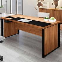 Mesa Executiva para Escritório Diretor com Caixa de Tomadas Porta Objetos 200cm Corporate Nogal e Preto Marrom