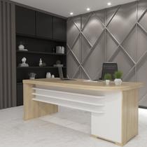 Mesa Executiva para Escritório em Tamburato Elegante e Funcional 180cm Branco/Carvalho Mesa Executiva para Escritório em Tamburato Elegante e Funcional 180cm Branco/Carvalho