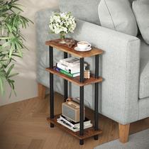 Mesa final Apicizon Small Narrow de 3 camadas com armazenamento em marrom rústico