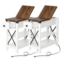 Mesa final Awescuti Narrow com estação de carregamento Farmhouse Brown