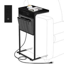 Mesa final em forma de C Evermagin com estação de carregamento Ebonized Oak