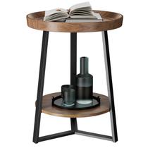 Mesa final Gadroad Round com armazenamento de 2 camadas de madeira e metal marrom