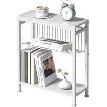 Mesa final Homedawn de 3 camadas, lado estreito, com porta-revistas branco Mesa final Homedawn de 3 camadas, lado estreito, com porta-revistas branco