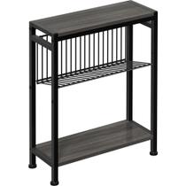 Mesa final Homedawn de 3 camadas, lado estreito, com porta-revistas, cinza