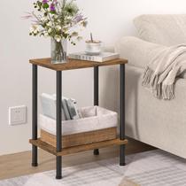 Mesa final Mesa de cabeceira YUFAM de 2 camadas com prateleira de armazenamento marrom rústico