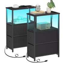 Mesa final TUTOTAK LED pequena e estreita com estação de carregamento preta