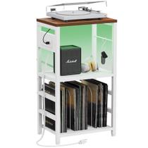 Mesa final YAKANJ com luz LED, suporte para toca-discos branco