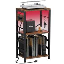 Mesa final YAKANJ com luz LED, suporte para toca-discos marrom