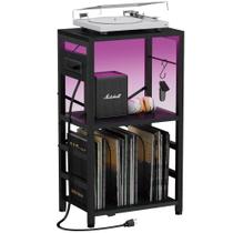 Mesa final YAKANJ com luz LED, suporte para toca-discos preto