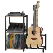 Mesa final YAKANJ com suporte de guitarra, armazenamento de toca-discos cinza