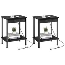 Mesa final YUFAM com estação de carregamento Mesa de cabeceira de 2 camadas preta