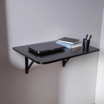 Mesa Fixa de Parede Suspensa 80x40cm Preta MDF Compacta Para Pequenos Espaços