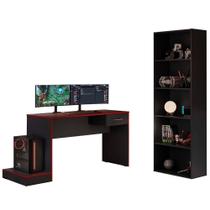 Mesa Gamer 1 Gaveta E Estante Livreiro Preto Vermelho Arly Preto Vermelho