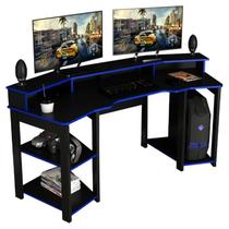 Mesa Gamer Cockpit 3 Prateleiras ME4167 Preto Azul Tecno Mobili Mesa Gamer Cockpit 3 Prateleiras ME4167 Preto Azul Tecno Mobili
