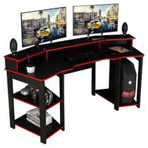 Mesa Gamer Cockpit 3 Prateleiras ME4167 Preto Vermelho Tecno Mobili Mesa Gamer Cockpit 3 Prateleiras ME4167 Preto Vermelho Tecno Mobili