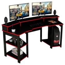 Mesa Gamer Cockpit 3 Prateleiras Preto Vermelho Mesa Gamer Cockpit 3 Prateleiras Preto Vermelho