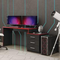 Mesa Gamer DRX5000 Escrivaninha Gamer com Gaveteiro 3 Gavetas Mesa para Computador PC Setup Gamer Home Office Estação Gamer Cor Vermelho
