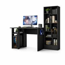 Mesa Gamer e Livreiro 8 Nichos Preto Completo