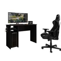 Mesa Gamer Escrivaninha 114cm Para Computador Liberty Móveis Preto Com Suporte de Fone e Montagem Reversível