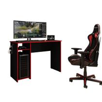 Mesa Gamer Escrivaninha 114cm Para Computador Liberty Móveis Preto e Vermelho Com Suporte de Fone e Montagem Reversível Mesa Gamer Escrivaninha 114cm Para Computador Liberty Móveis Preto e Vermelho Com Suporte de Fone e Montagem Reversível