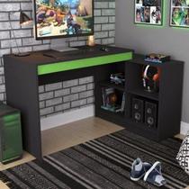 Mesa Gamer Escrivaninha B24 4 Nichos 180cm Preto e Verde