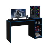 Mesa Gamer Escrivaninha com Nichos Azul e Preto - EE Moveis