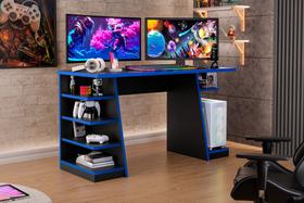 Mesa Gamer Escrivaninha Max Para Escritório Quarto Preto com Azul