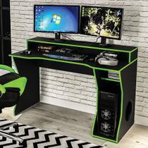 Mesa Gamer Fremont para 2 Monitores Preto/Verde - Politorno