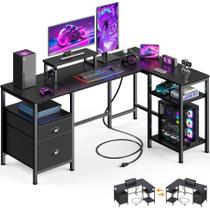 Mesa Gamer Furologee em L 127 cm com Tomada Preta Mesa Gamer Furologee em L 127 cm com Tomada Preta