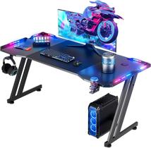 Mesa Gamer HLDIRECT 55" com Luzes LED Fibra de Carbono Preta Mesa Gamer HLDIRECT 55" com Luzes LED Fibra de Carbono Preta